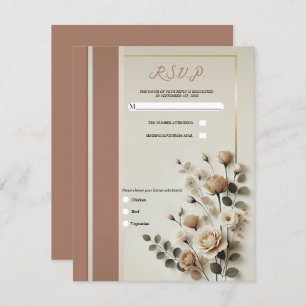 Convite Mocha Mousse & Bone White Floral Neutro RSVP