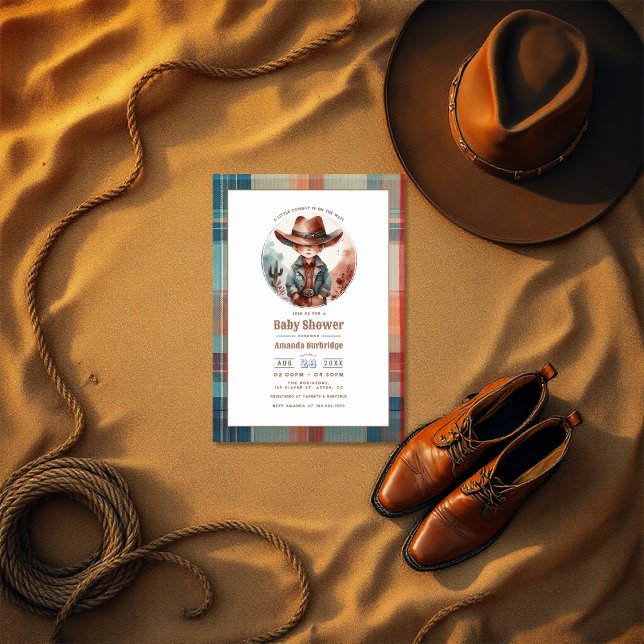 Convite Mocha Mousse Chá de fraldas Russo de Cowboy Ociden (Mocha Mousse Rustic Western Cowboy Baby Shower Invitation)