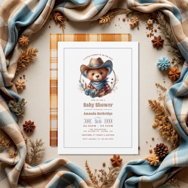 Convite Mocha Mousse - Chá de fraldas Russo De Pequeno Cow (Mocha Mousse Rustic Little Cowboy Baby Shower Invitation)