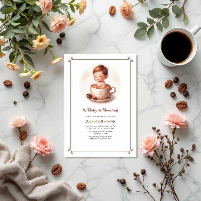 Convite Mocha Mousse Love Está Fazendo Chá de fraldas De C (Mocha Mousse Love Is Brewing Coffee Baby Shower Invitation)