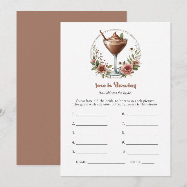 Convite Mocha Mousse Love is Brewing Bridal Shower Game (Frente/Verso)