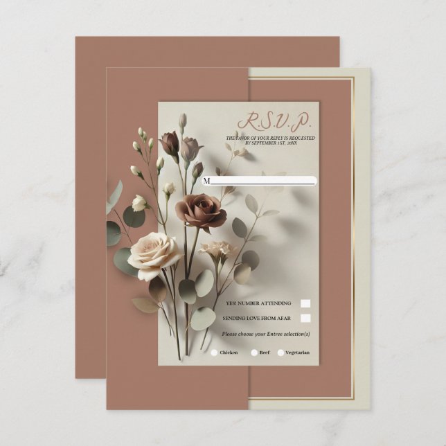 Convite Mocha Mousse Modern Botânica Floral Casamento RSVP (Frente/Verso)