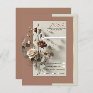 Convite Mocha Mousse Modern Botânica Floral Casamento RSVP