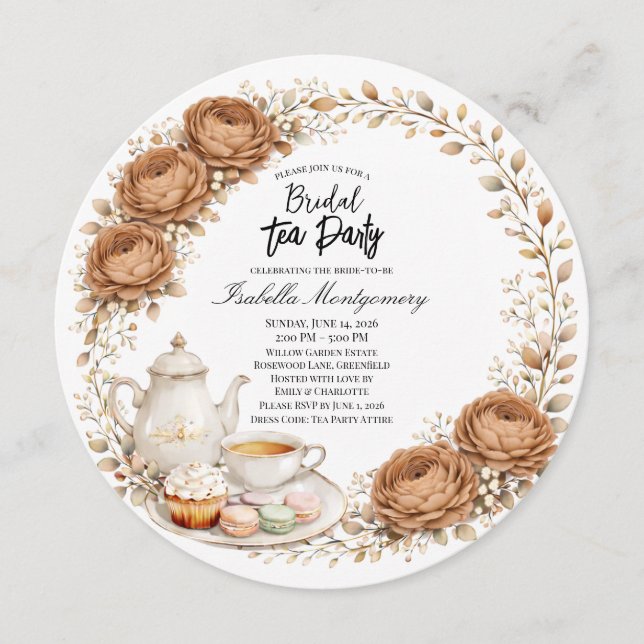 Convite Mocha Palette Tea Party Bridal Shower (Frente)