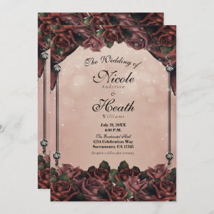 Convite Mocha Rust Brown Rosa Elegante Casamento outono