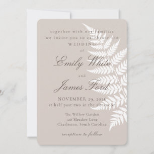 Convite Mocha Taupe White Fern 5x7 Casamento Botânico