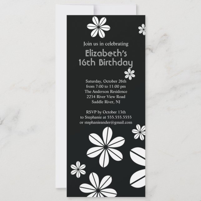 Convite Mod Flowers Sweet Sixteen Birthday Invitation (Frente)