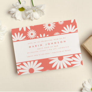 Convite Mod Groovy Happy Daisy Hippie Chá de fraldas Rosa