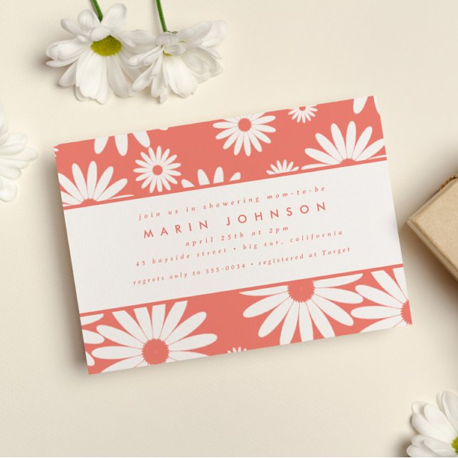 Convite Mod Groovy Happy Daisy Hippie Chá de fraldas Rosa (Criador carregado)