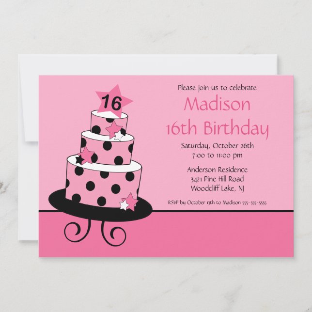 Convite Mod Sweet Sixteen Birthday Party Invitation (Frente)