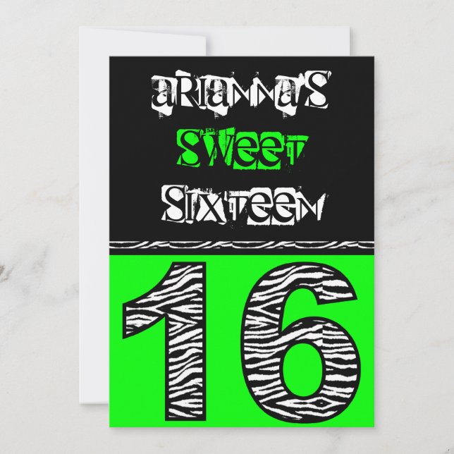 Convite Mod Zebra Print Sweet 16 [verde] (Frente)