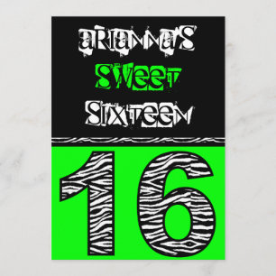 Convite Mod Zebra Print Sweet 16 [verde]
