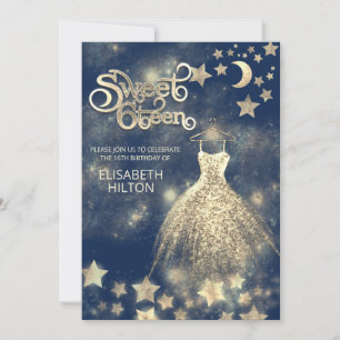 Convite Moda celeste e estrelas tipografia doce dezesseis