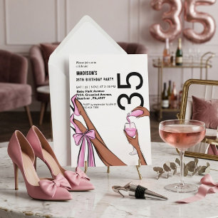 Convite Moda Clássica e Chic Gráfico de Aniversário de 35
