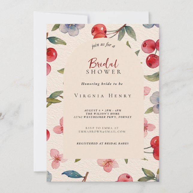 Convite Moda Coquette Cherry en una gran ducha de novia (Frente)