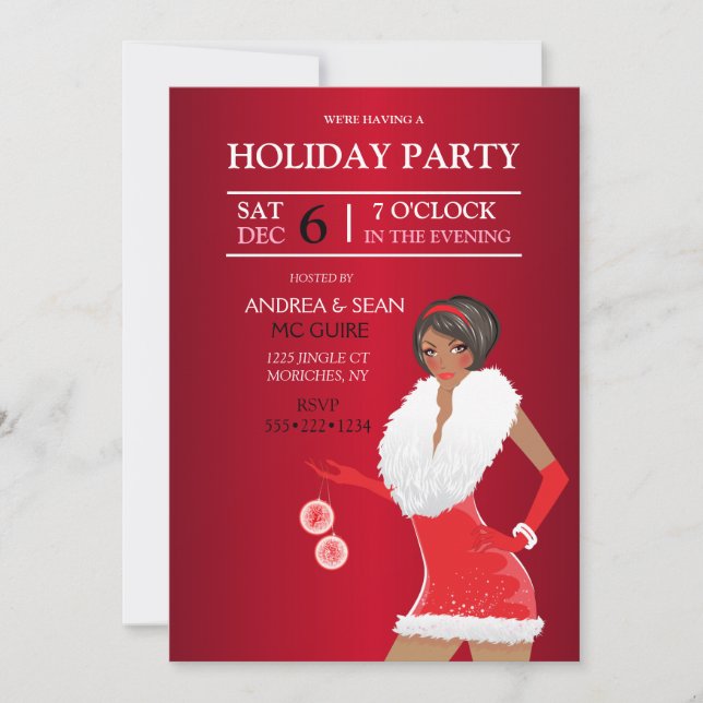 Convite Moda de Natal Afro-Americana Garota Feriado (Frente)
