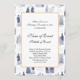 Convite Moda Vintage Azul e Branco Francês Toile