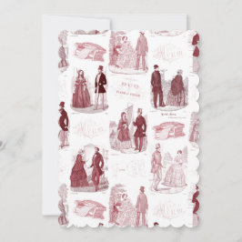 Convite Moda Vintage Vermelha e Branca Toile Francesa