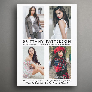 Convite Model Actor 4 Photo Pro Comp Card White