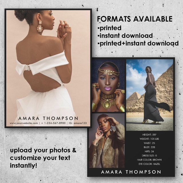 Convite Model Actor Modeling Comp Card 4 Photo Black (Model Actor Modeling Comp Card 4 Photo Black)