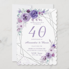 Convite Modelo Aniversário 40 anos Cor Lavanda