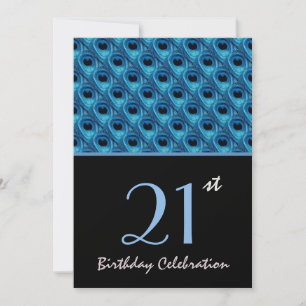 Convite Modelo aniversário de 21 anos Azul Pancos Pêacoc