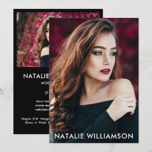 Convite Modelo Ator 2 Photo Comp Card 5x7 Preto Voltar