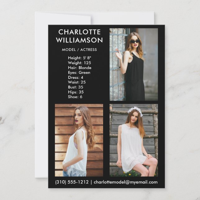 Convite Modelo Ator 3 Fotografia Comp Card 5x7 B (Frente)