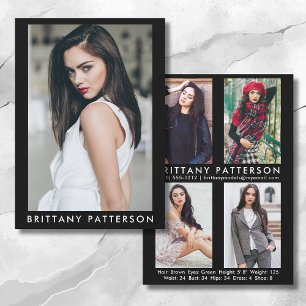 Convite Modelo Ator 5x7 Comp Card 4 Photo Back Blk