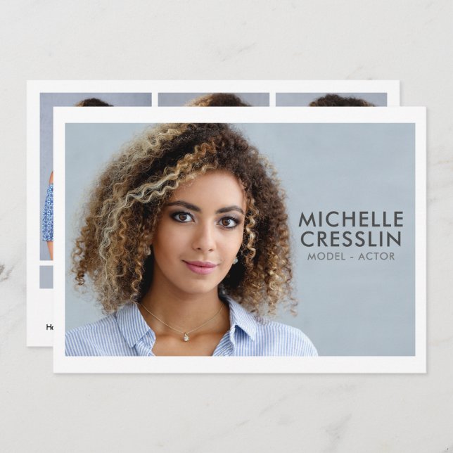 Convite Modelo Ator 5x7 Comp Zed Card 3 Foto de volta (Frente/Verso)