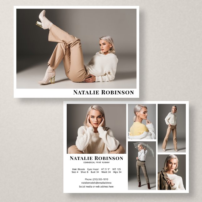 Convite Modelo Ator 6 Foto Comp Card Portfolio Modelo (Available in high quality print or digital download for quick messaging, email or self printing.)