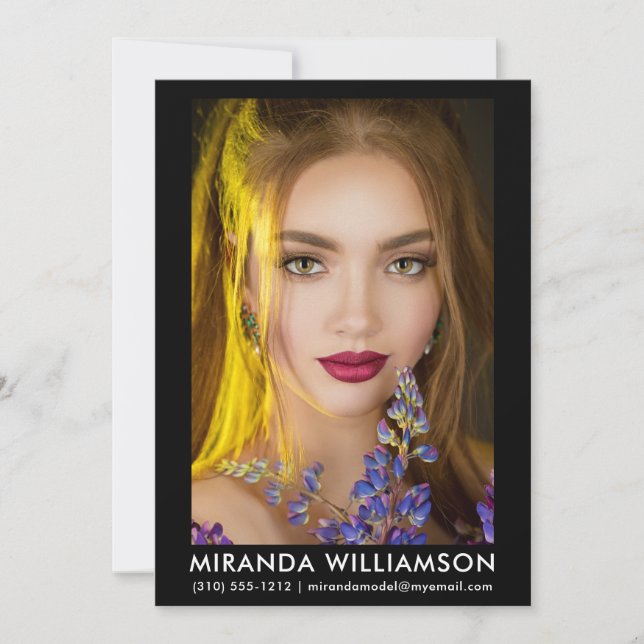 Convite Modelo Ator Comp Card 1 Foto 5 x 7 Preto (Frente)