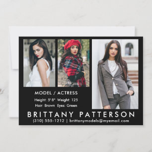 Convite Modelo Ator Comp Card 3 Photo Black 5x7