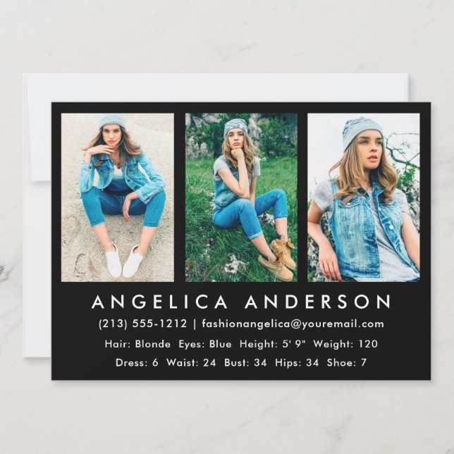 Convite Modelo Ator Comp Card 3 Photo Blk (Frente)