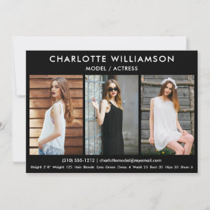 Convite Modelo Ator Comp Card 5x7 Black 3 Photo