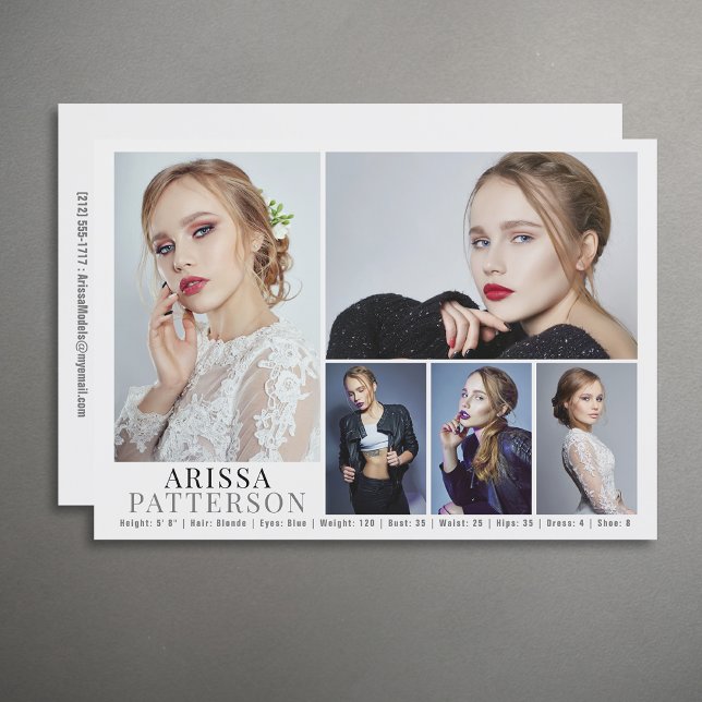 Convite Modelo Ator Comp Card 6 Foto 5x7 (Available in high quality print or digital download for quick messaging, email or self printing.)