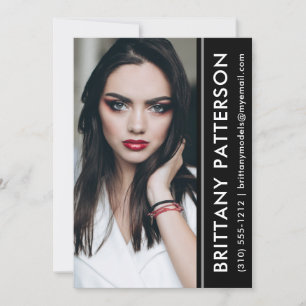 Convite Modelo Ator Photo Comp Card 5x7 Black Stripe