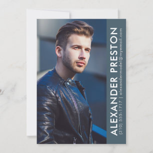 Convite Modelo Ator Photo Comp Card 5x7 Blue AP