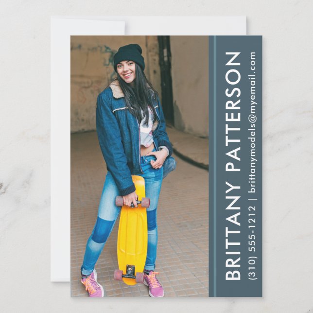 Convite Modelo Ator Photo Pro Comp Card Blue (Frente)