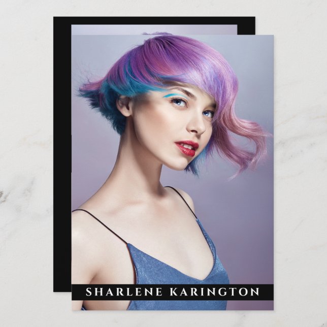 Convite Modelo Ator Pro Comp Card 3 Photo Back Black (Frente/Verso)