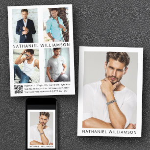 Convite Modelo Ator QR Code 5 Photo Pro Comp Card