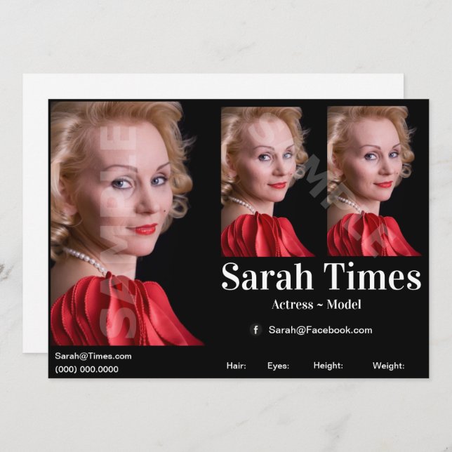 Convite Modelo Ator Zed Headshot Comp Modelo (Frente/Verso)