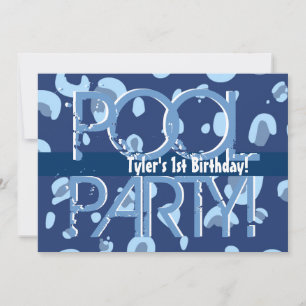 Convite Modelo Branco Azul de Piscina primeiro aniversario