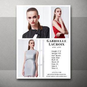 Convite Modelo Branco do Modelo Ator 3 Photo Pro Comp Card