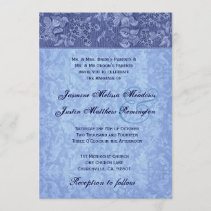 Convite Modelo Casamento tema damasco de  de tons azuis