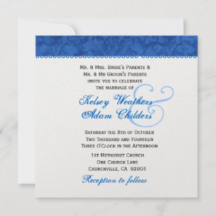 Convite Modelo Casamento tema damasco Real Azul e Branco