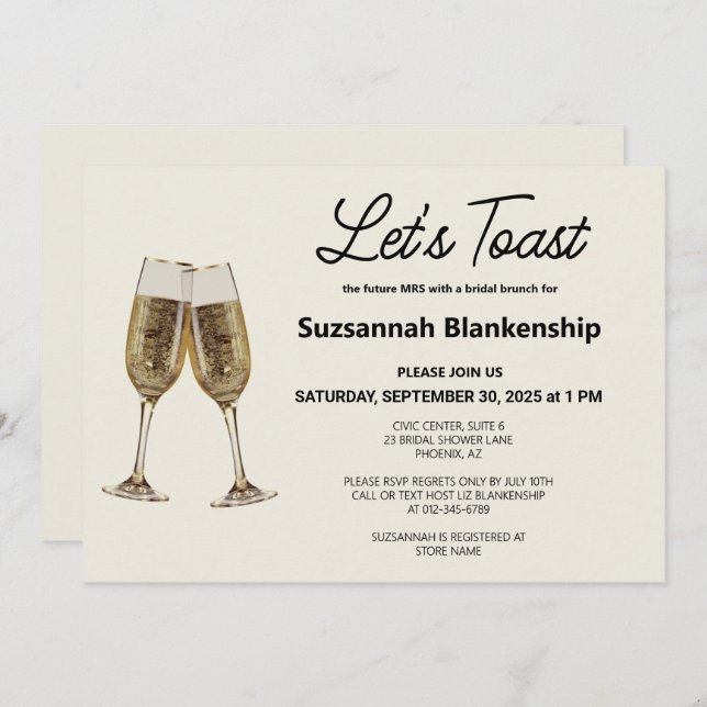 Convite Modelo Chá de panela de torrada de champanhe (Frente/Verso)