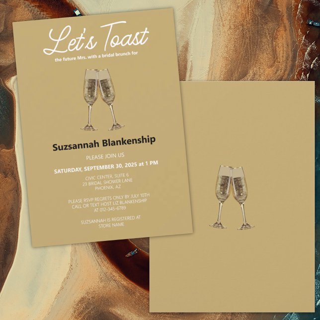 Convite Modelo Chá de panela de torrada de champanhe (Bridal shower invitation template featuring champagne flute glasses.)