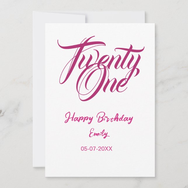 Convite modelo cor-de-rosa de 21º aniversário adicionar no (Frente)