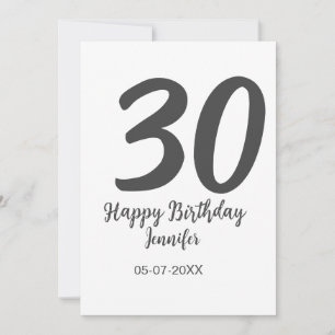 Convite modelo de 30º aniversário preto com nome data ano